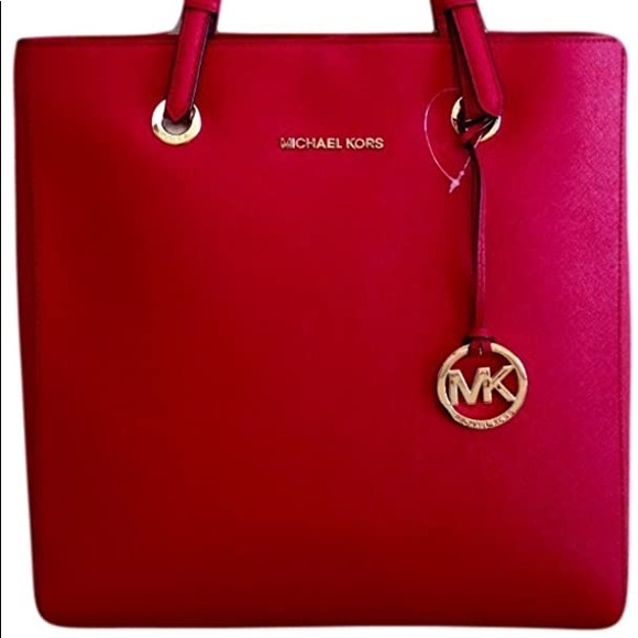 Michael Kors NWT Red Jet Set Travel Tote - Picture 4 of 8